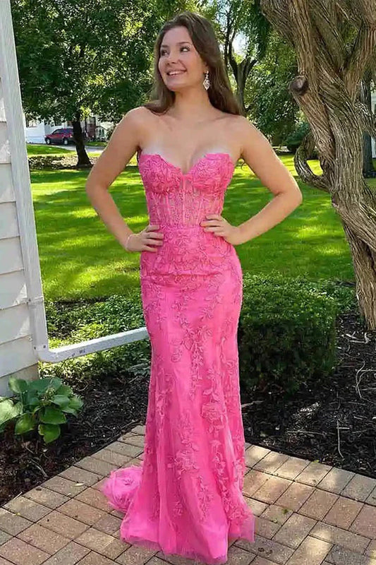 Cute Mermaid Sweetheart Pink Lace Prom Dresses with Beading LD070309