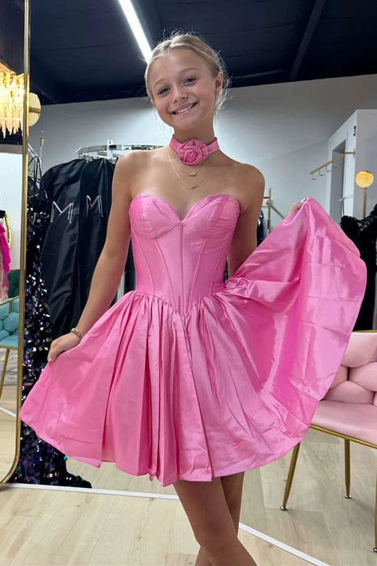 Cute A-Line Sweetheart Pink Satin Short Homecoming Dress LD073104