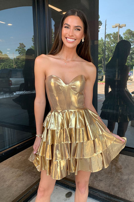 Cute A Line Sweetheart Gold Satin Homecoming Dresses LD080607-1
