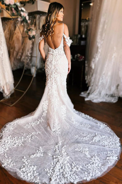 Elegant Mermaid Off the Shoulder Lace Wedding Dresses AB4091206 anniebride-2