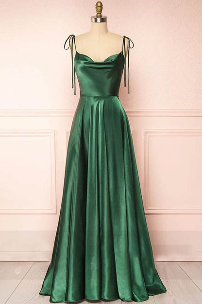 Sweet A-Line Long Silk Prom Dress with Cowl Neck