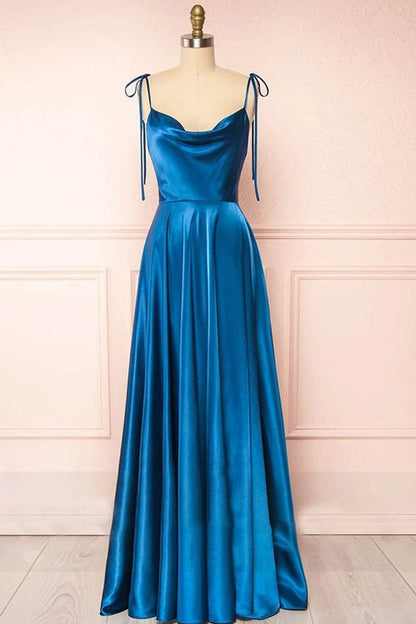 Sweet A-Line Long Silk Prom Dress with Cowl Neck