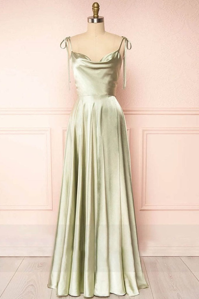 Sweet A-Line Long Silk Prom Dress with Cowl Neck