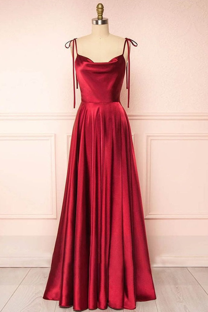 Sweet A-Line Long Silk Prom Dress with Cowl Neck