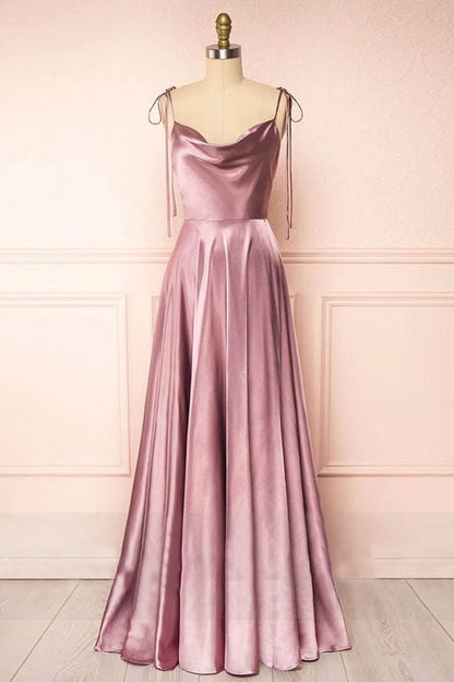 Sweet A-Line Long Silk Prom Dress with Cowl Neck