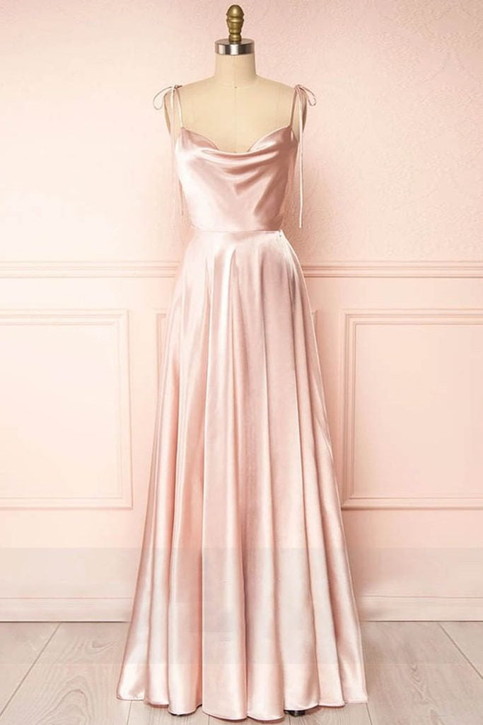 Sweet A-Line Long Silk Prom Dress with Cowl Neck