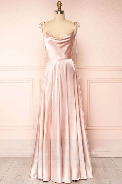 Sweet A-Line Long Silk Prom Dress with Cowl Neck