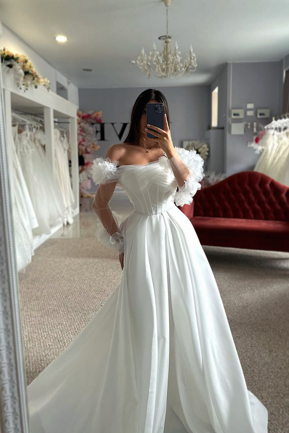 Gorgeous Ball Gown Strapless Satin Wedding Dresses with Sleeves AB24090902-3