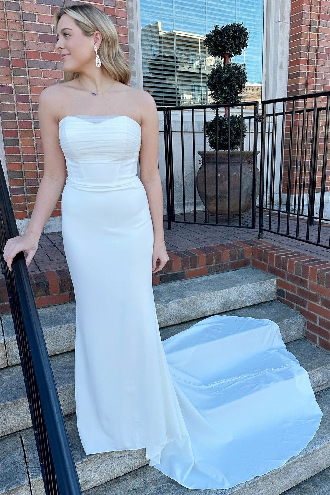 White Satin Strapless Mermaid Wedding Gown