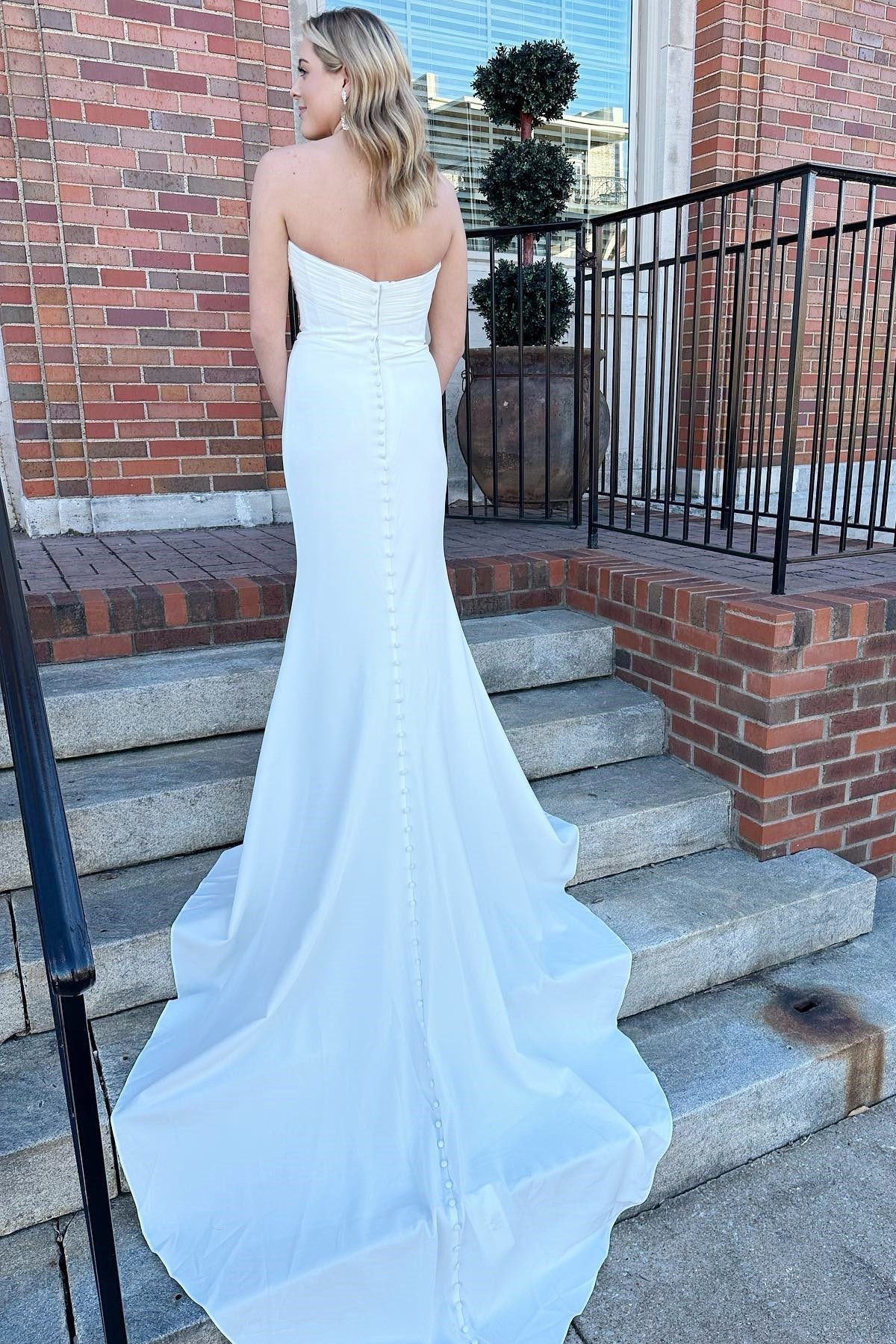 White Satin Strapless Mermaid Wedding Gown