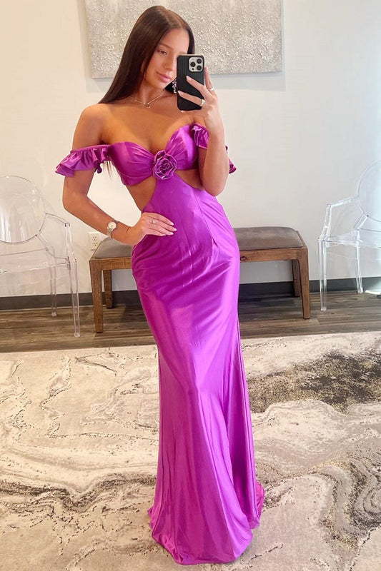 Violet | Off-the-Shoulder Flutter Sleeve Fitted Cutout Mermaid Gown