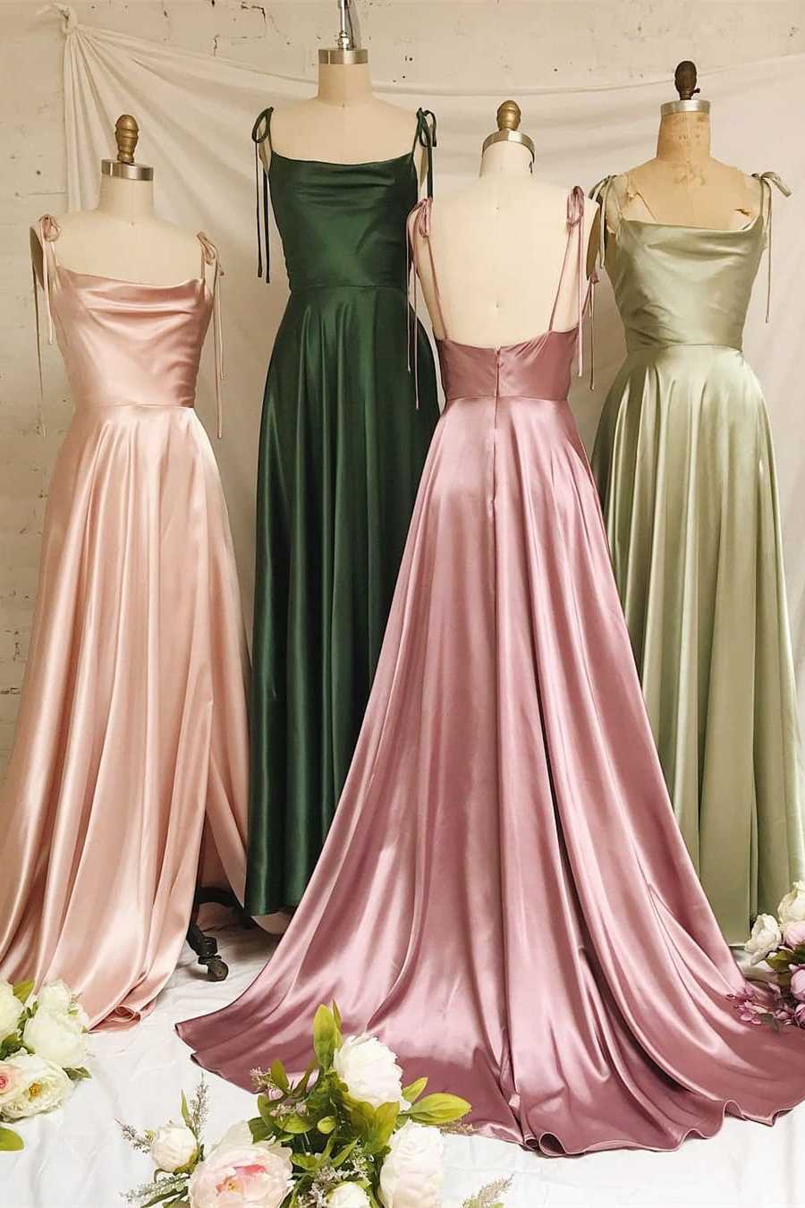 Sweet A-Line Long Silk Prom Dress with Cowl Neck