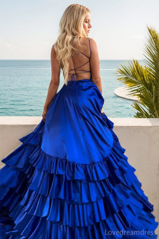 Elegant A-Line Strapless Satin Prom Dress with Chic Tiered lD102406