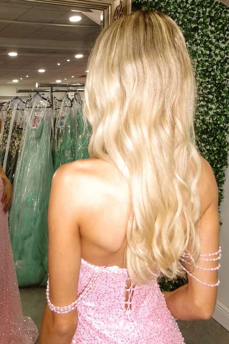 Mermaid Off the Shoulder Pink Sequins Long Prom Dresses with Slit LD16011303