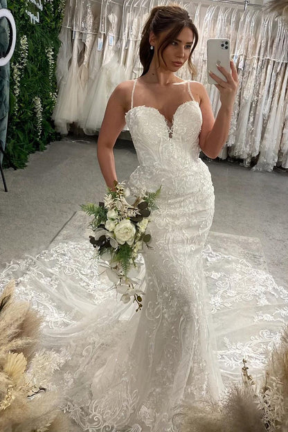 Charming Mermaid Sweetheart Lace Wedding Dresses with Appliques LD071010