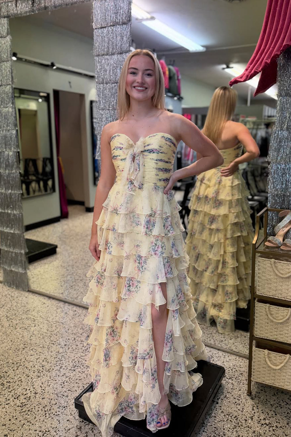 Gorgeous A Line Sweetheart Floral Chiffon Prom Dress with Slit LD15121804