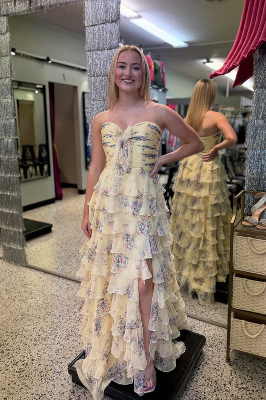 Gorgeous A Line Sweetheart Floral Chiffon Prom Dress with Slit LD15121804