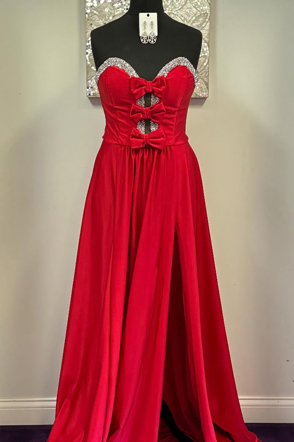 A-Line Sweetheart Keyholes Red Satin Long Prom Dresses with Pockets LD16010503