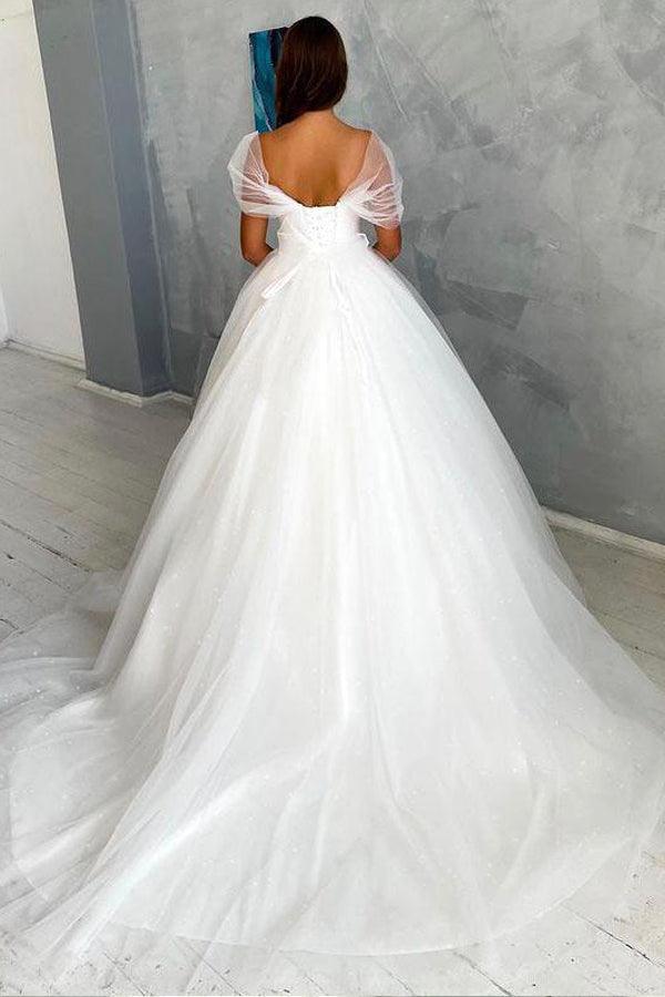 Off-the-Shoulder Ball Gown Wedding Dress with Tulle Skirt