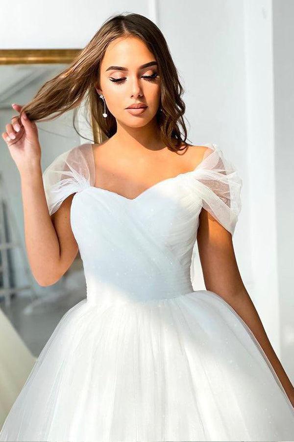 Off-the-Shoulder Ball Gown Wedding Dress with Tulle Skirt