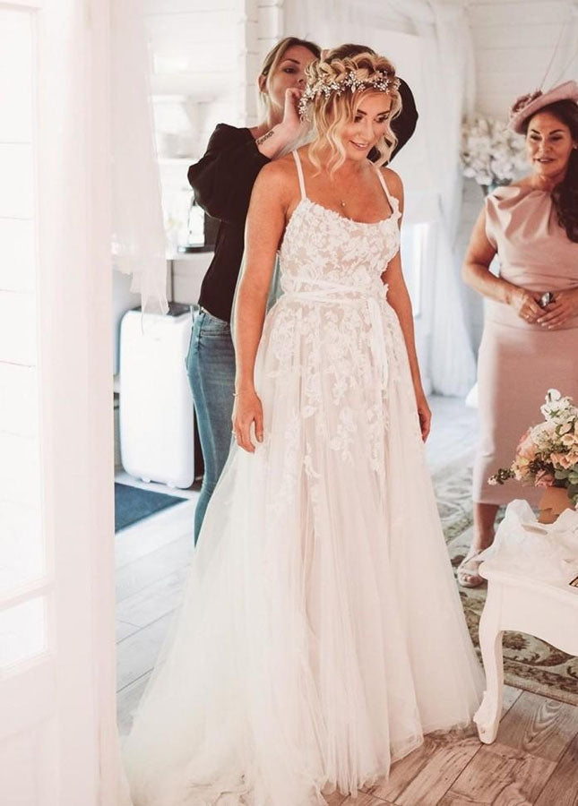 Boho Lace A-Line Princess Wedding Dress