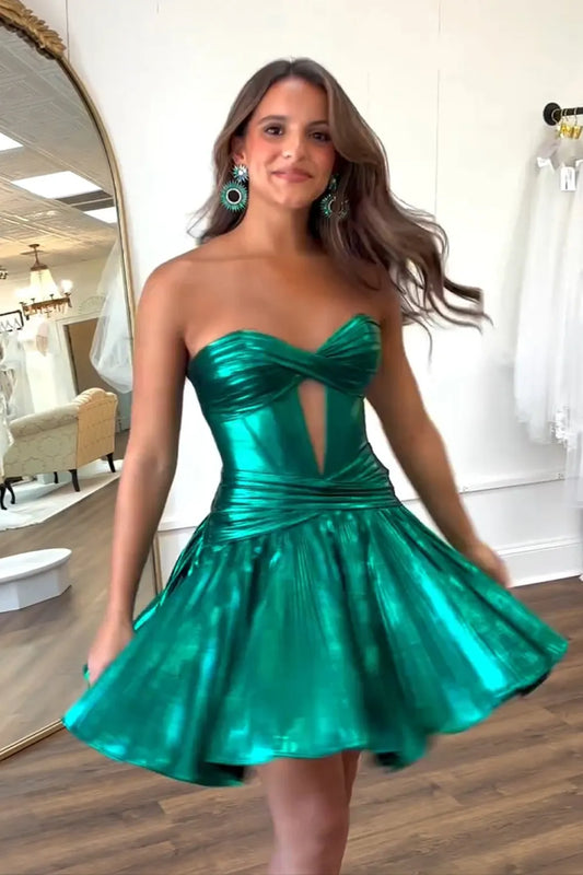 Cute A-Line Green Satin Short Homecoming Dresses LD071803