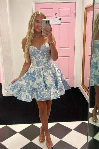 Cute Sweetheart Jacquard Satin Short Homecoming Dresses with Pockets LD0625108