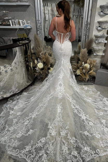 Charming Mermaid Sweetheart Lace Wedding Dresses with Appliques LD071010