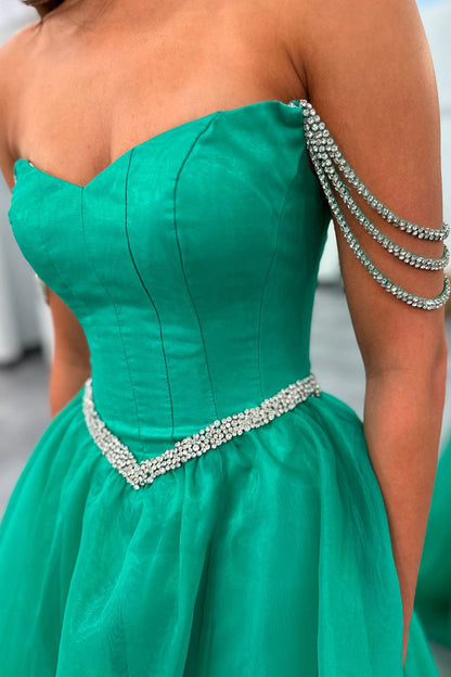 Cute A-Line Sweetheart Green Satin Long Prom Dress with Beaded LD0625110