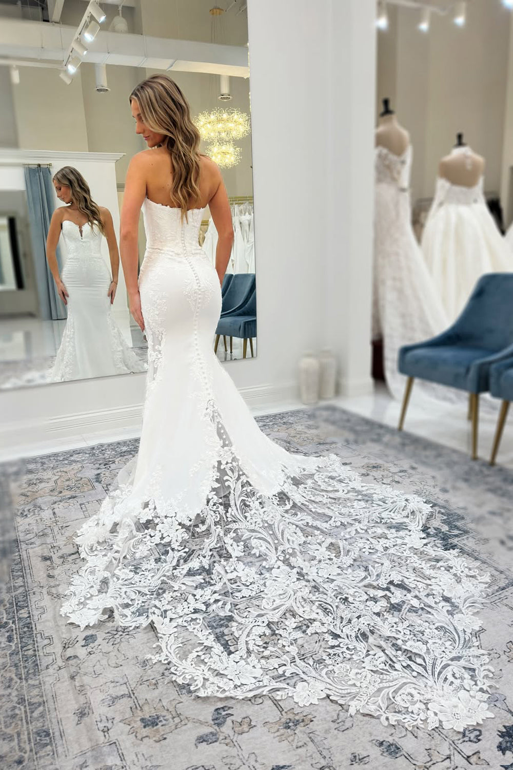 Charming Mermaid V Neck Satin Wedding Dress with Appliques LD15121801