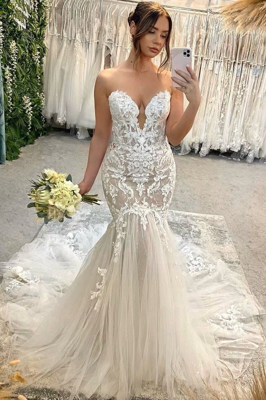 Mermaid Sweetheart Lace Wedding Dresses with Appliques LD070203