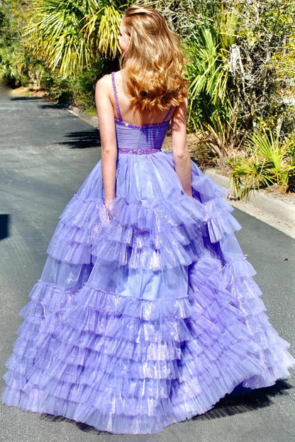 Lavender Tulle Ball Gown Prom Dress with Sweetheart Neckline and Beading