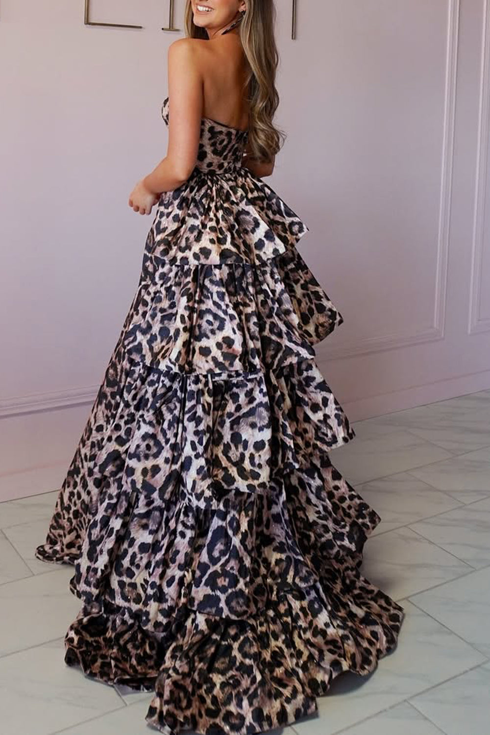 A-Line Strapless Leopard Printed Layers Long Prom Dresses LD16011104
