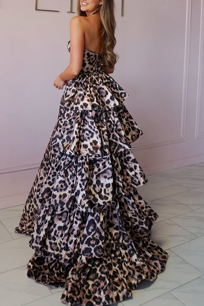 A-Line Strapless Leopard Printed Layers Long Prom Dresses LD16011104