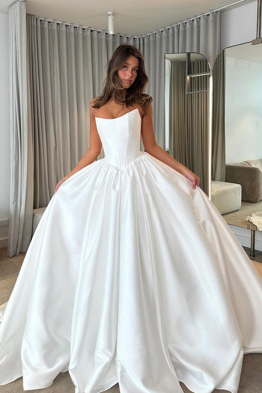 Stunning Ball Gown Strapless Satin Wedding Dresses with Train LD062567