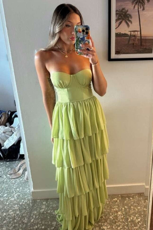 A-Line Sweetheart Ruffles Sage Green Satin Long Prom Dresses LD16011608