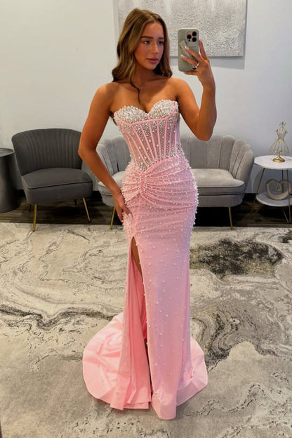 Gorgeous Mermaid Sweetheart Pink Prom Dress with Beading VK25122909
