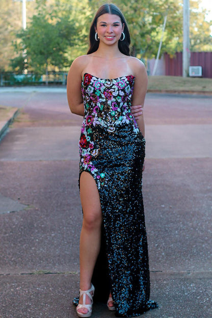 Vivienne | Cute Sweetheart Black Sequins Mermaid Long Prom Dress