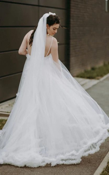 Lila | Modern Tulle A-Line Wedding Dress with Tiered Skirt and Spaghetti Straps