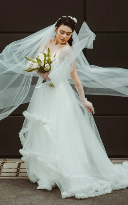 Lila | Modern Tulle A-Line Wedding Dress with Tiered Skirt and Spaghetti Straps