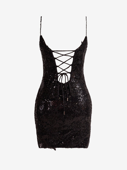 Orla | Spaghetti Straps Sheath Homecoming Dress with Sequined Lace