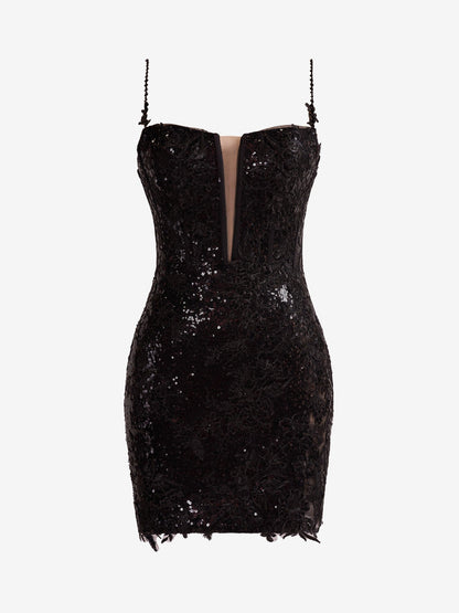 Orla | Spaghetti Straps Sheath Homecoming Dress with Sequined Lace