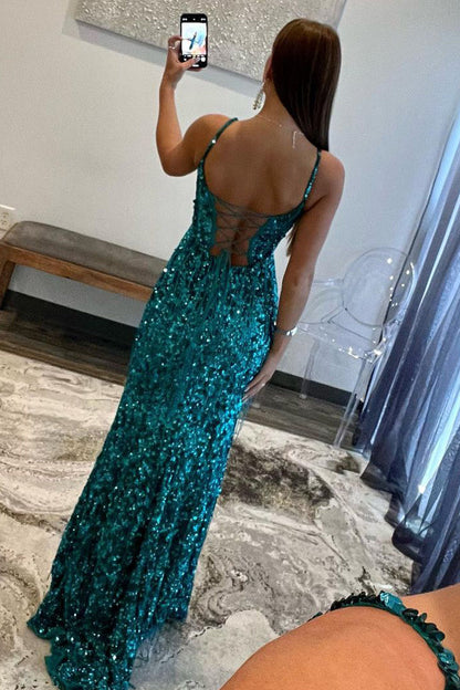 Glamour | Mermaid V-Neck Sequin Prom Dress with Beading