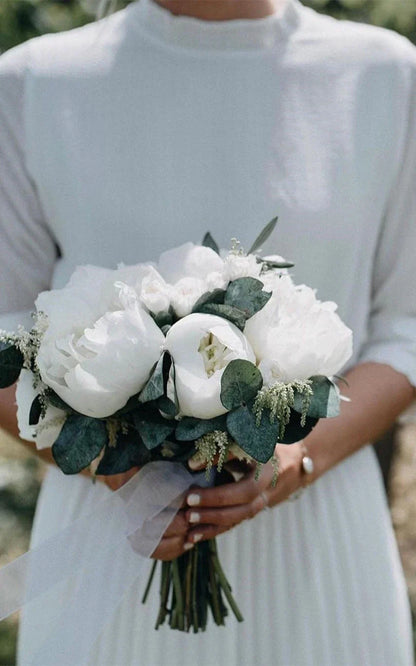 Vintage-Inspired Modest A-Line Tea-Length Wedding Dress with Long Sleeves and High Neck
